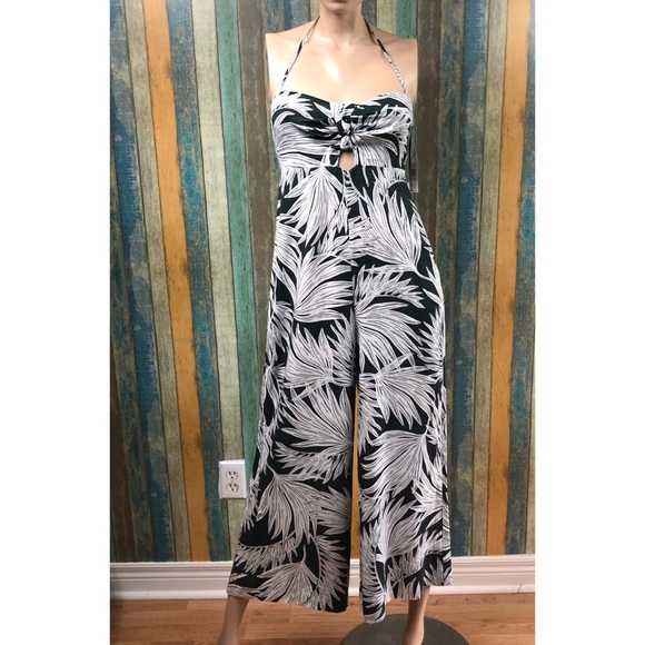 1 State Knot Cutout Frond Halter Jumpsuit - Picture 2 of 4